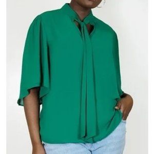 Green Eloquii Bow Blouse with Flutter Sleeve, sz 16, NWOT